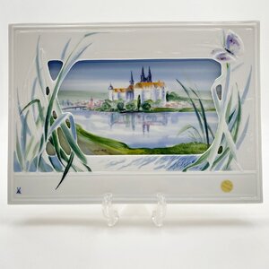 マイセン Meissen「マイセンの風景」 プラーク 陶板画 アルブレヒト城 35cm×25cm ホルスト・ブレッチュナイダー 05-3073605