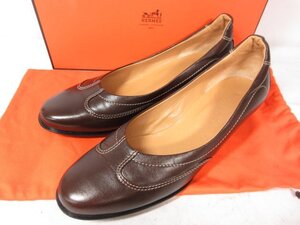 超美品 【HERMES エルメス】 レザー パンプス 婦人靴 (レディース) size36.5 ダークブラウン系 イタリア製 □30LZ4732□