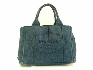 1円 ■美品■ PRADA プラダ ミニカナパ デニム トートバッグ ハンドバッグ レディース メンズ ブルー系 DA9136