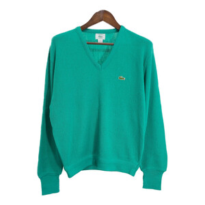 90年代 USA製 IZOD LACOSTE アイゾッド ラコステ Vネック アクリルセーター エメラルドグリーン (メンズ L) 中古 古着 R5086