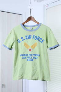 ★McHILL TOYS McCOY トイズマッコイ U.S.AIR FORCE プリント Vガゼット半袖トリムTシャツ　古着ユーズド男性メンズ服Sグリーンrミリタリー