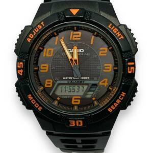 ■稼働品　CASIO　カシオ タフソーラー　腕時計 AQ-S800W　アナデシ　オレンジｘブラック　イルミネーター　クオーツ