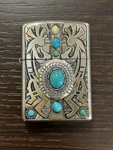 ＃1570　ZIPPO　ジッポー ジッポ　ライター　オイルライター インディアン 天然石 トルコ石 喫煙具　喫煙グッズ　現状品　