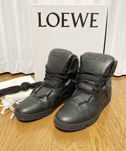 美品☆LOEWE] 定価97,200 HI-CUT LEATHER SNEAKER ロゴデザイン ハイカット レザースニーカー 44 ブラック 591605 ロエベ