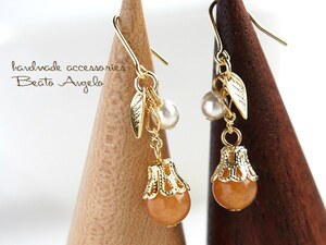 ◇◆+angelo+天然石レッドアベンチュリンとパールのプチピアス(p-031)G プチ001 シンプル オレンジ チタン 樹脂 イヤリング