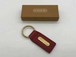 ■【YS-1】状態良好 ■ コーチ COACH ■ ロゴ キーリング レザー 赤系 × ゴールド系 全長8,8cm 【同梱可能商品】K■