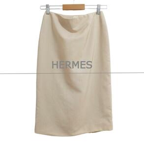 HERMES エルメス サイズ36 モヘヤ×ウール スリット ロング丈 ミモレ丈 タイトスカート ロングスカート ベージュ