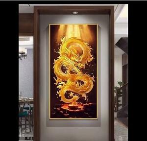 新品！金竜が飛ぶビングルーム装飾画 玄関装飾画 現代 ソファの背景装飾画 40*80cm