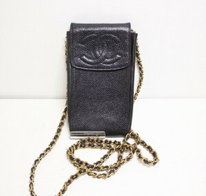 ☆ 【中古】 CHANEL シャネル ココマーク キャビアスキン チェーンショルダー ポーチ フォンケース バッグ 4番台