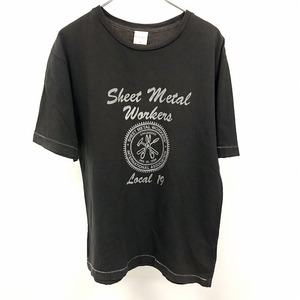 UNITED ARROWS BLUE LABEL Tシャツ プリント 英字 文字 ハサミ ハンマー 丸首 半袖 日本製 綿100% M ダークブラウン系(黒系？) メンズ