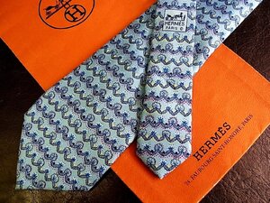 ★並品★4R01819【HERMES】エルメス「花 葉っぱ 植物 柄」ネクタイ