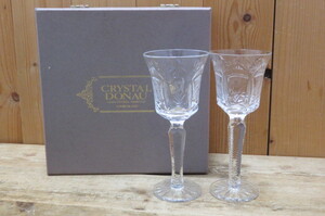 即決・未使用☆KAMEI GLASS CRYSTAL DONAU ワイングラス ペア 2客・カメイガラスクリスタル・花イラスト