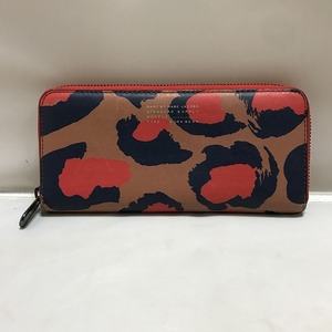 MARC BY MARC JACOBS ラウンドファスナー長財布 レオパード柄 豹柄 レザー レッド系[jgg]