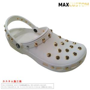 （新作） クロックス ネオ パンク カスタム 純金メッキ加工 クラシック 白 ホワイト crocs custom クロッグ サンダル 22-30cm MAXCUSTOM