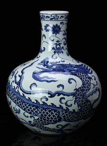 中国美術 花瓶 花器 骨董品 染付 青花 古美術 龍　竜　唐物 飾壺　壺