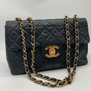 美品 CHANEL シャネル デカマトラッセ デカココマーク チェーンショルダーバッグ ハンドバッグ ラムスキン ブラック