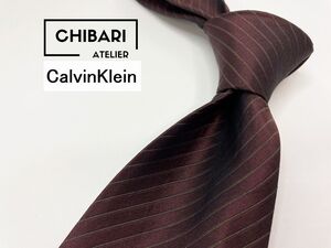 【超美品】CalvinKlein　カルバンクライン　レジメンタル柄 ネクタイ 3本以上 送料無料 メンズ ブラウン　0101067