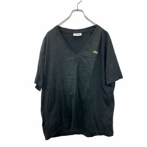 LACOSTE 半袖 Vネック ワッペン レディースLラコステ ブラック コットン 古着卸 アメリカ仕入 t2405-3012