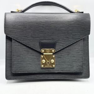 1円 LOUIS VUITTON 極美品！ モンソー エピ レザー クラッチバッグ セカンドバッグ ブラック N52122 made in France シリアル有り 