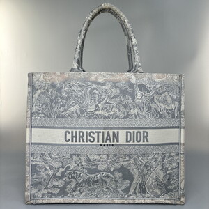 1円【超極美品】クリスチャン ディオール Christian Dior オブリーク ブック トート ラージ バッグ キャンバス ホワイト 総柄 レディース 