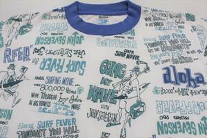 YTS55東洋SジョンセバーソンSURF FEVER総柄ALOHAリンガー 半袖TシャツUSA製SUN SURFサンサーフJohn Severson