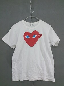 ◇ PLAY COMME des GARCONS AD2015 ハート ロゴ 半袖 Tシャツ カットソー サイズL ホワイト レッド系 レディース