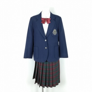 1円 ブレザー チェックスカート リボン 上下4点セット 大きいサイズ カンコー 冬物 女子 学生服 千葉妙典中学 花紺 中古 ランクC EY8374