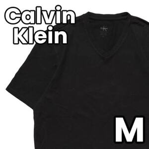 【 美品 最高級コットン使用 】　Calvin Klein　CK　カルバンクライン　Tシャツ 半袖 無地 US古着 ピマコットン ブラック 黒　M