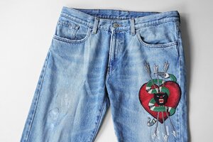 GUCCI ◆ LOT.25 エンブロイダリー デニムパンツ インディゴ 32 刺繍 ジーンズ ダメージ＆リペア加工 国内正規品 グッチ ◆2546/K2E