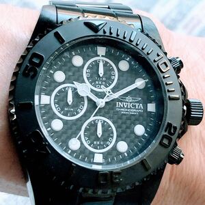 #3023【１円スタート】メンズ 腕時計 インビクタ Invicta クォーツ 黒文字盤 ブラック Quartz 動作良好 クロノグラフ インヴィクタ 防水