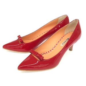 美品◆DIANA ダイアナ パンプス 25cm◆ レッド エナメル リボン レディース 靴 シューズ shoes