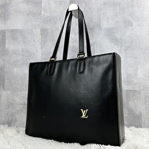 美品 LOUIS VUITTON ルイヴィトン ビジネスバッグ ブリーフケース トート ハンド レザー 型押し 総柄 モノグラム ステッチ 通勤 通学 書類