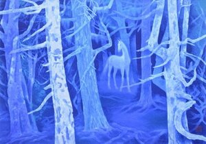 東山メルヘンの白馬の森です！印象的な緑や青色で“東山ブルー”と称される文化勲章受章日本画家　東山魁夷　「白馬の森」　新復刻版画　