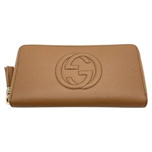 ◎◎ GUCCI グッチ GG ラウンドファスナー財布 レディース レザー タッセルチャーム付 598187・525040 ベージュ 本体のみ やや傷や汚れあり