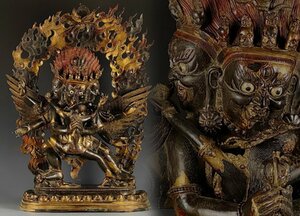 【清】某有名収集家買取品 西蔵・チベット伝来・時代物 銅金 密教金剛造像 極細工 密教古美術