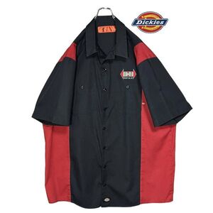 ★ネコポス発送★ Dickies 半袖ワークシャツ 2XL バイカラー 「B&H」企業ロゴ刺繍 ピスネーム 洗濯 プレス済み ディッキーズ USED w743