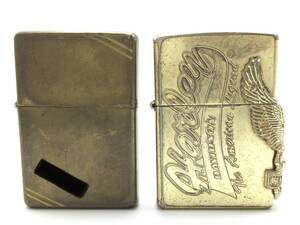 MM109□【火花確認済み】2点まとめ ZIPPO ジッポ ダイアゴナルライン HarleyDavidson ハーレーダビッドソン 喫煙グッズ 喫煙具 現状品