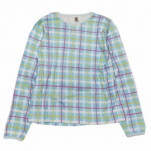 クレージュ courreges チェック Tシャツ 長袖 ラウンドネック カットソー 38 ライトブルー/9YBA10 レディース