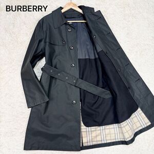 【美品希少サイズL】 BURBERRY バーバリー 【圧倒的高級感】 ノバチェック ライナー メンズ トレンチコート シングル アウター ブラック 黒