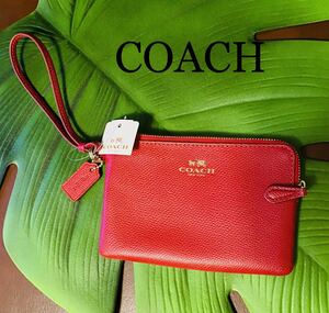 コーチ ポーチ COACH コーナージップ リストレット ポーチ リストレット　レッド