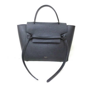 USED 良品【CELINE】セリーヌ ベルトバッグ マイクロ グレインドカーフ ブラック 2way ショルダーストラップ 保存袋付き★