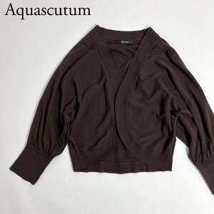 美品 Aquascutum アクアスキュータム ニットカーディガン ボレロカーディガン ドルマンスリーブ ハイゲージアウター 羽織 レディース