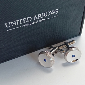 【uac409】UNITED ARROWS ユナイテッドアローズ カフス カフリンクス シルバー×ブルー青 サファイアガラス 定価8,800円 ラウンド