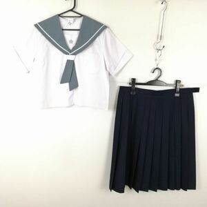 1円 セーラー服 スカート 上下2点セット 170 大きいサイズ 夏物 白1本線 女子 学生服 鹿児島大姶良中学 白 制服 中古 ランクB NA7371