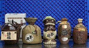 ★琉球泡盛5本まとめ 請福 500ml 30%/玉友 360ml 35%/玉友 25%/久米仙 超古酒 35%/暖流 陶器・壺 古酒 総重量:3575ｇ