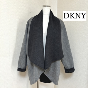 高級 DKNY レディース コート マント風 ミドルコート カシミヤブレンド グレー L 冬 厚手 40代50代