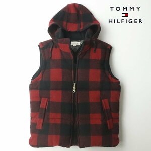 極美品 TOMMY HILFIGER トミーヒルフィガー ウールブレンド ダウンベスト バッファローチェック M 黒ｘ赤【相場価格￥37,400-】