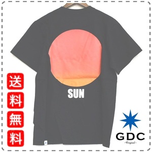 GDC ジーディーシー 半袖Tシャツ バックプリント SUN 黒 丸首 ユニセックス 男女兼用 綿100% コットン メンズSサイズ 送料無料 A455