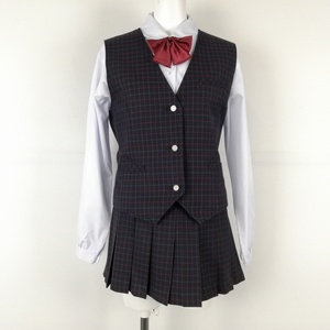 1円 ベスト マイクロミニスカート リボン 上下4点セット 冬物 女子 学生服 中学 高校 制服 中古 ランクB EY1241