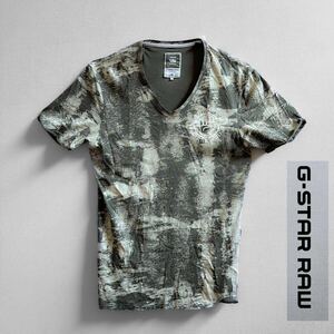 G-STAR RAW ジースターロウ 半袖Tシャツ カーキ マーブル柄 Vネック